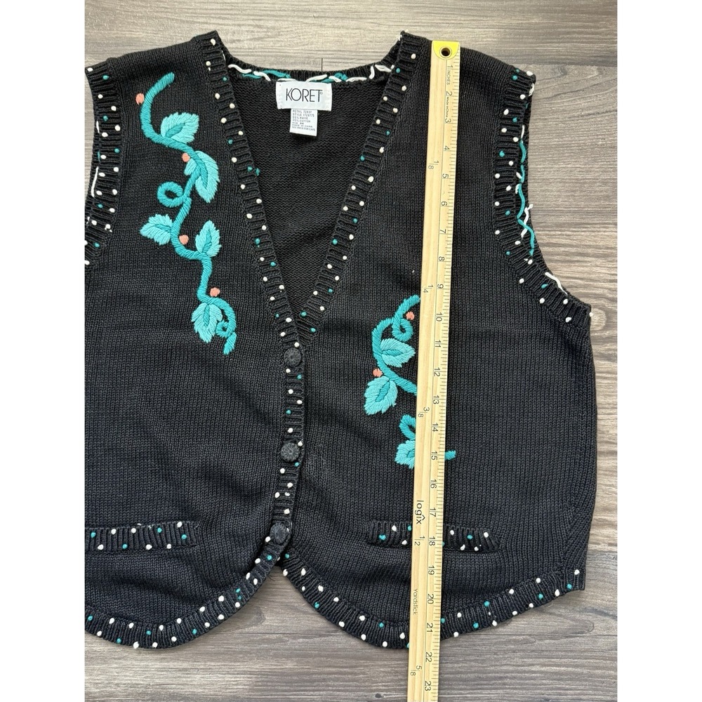 Vintage Koret Knit Sweater Vest Boho Cottage Country Granny Core Floral Size M - Picture 3 of 8
